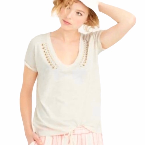 J. Crew Tops - J. Crew Heather Beige Beaded V-neck Tee